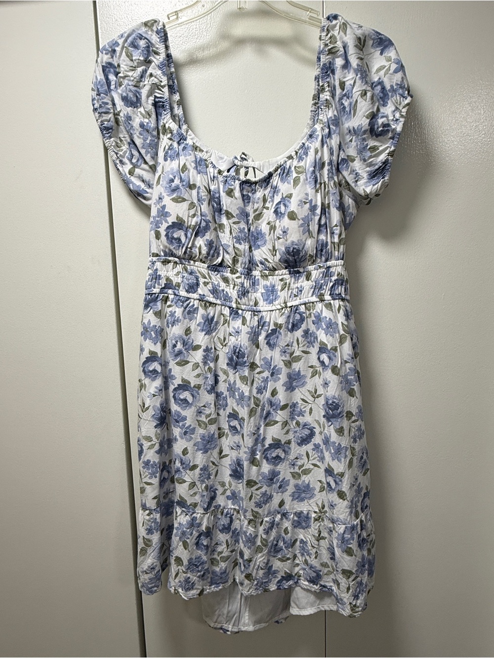 Hollister Babydoll Floral White Blue Spring Summer Dress Size XXL